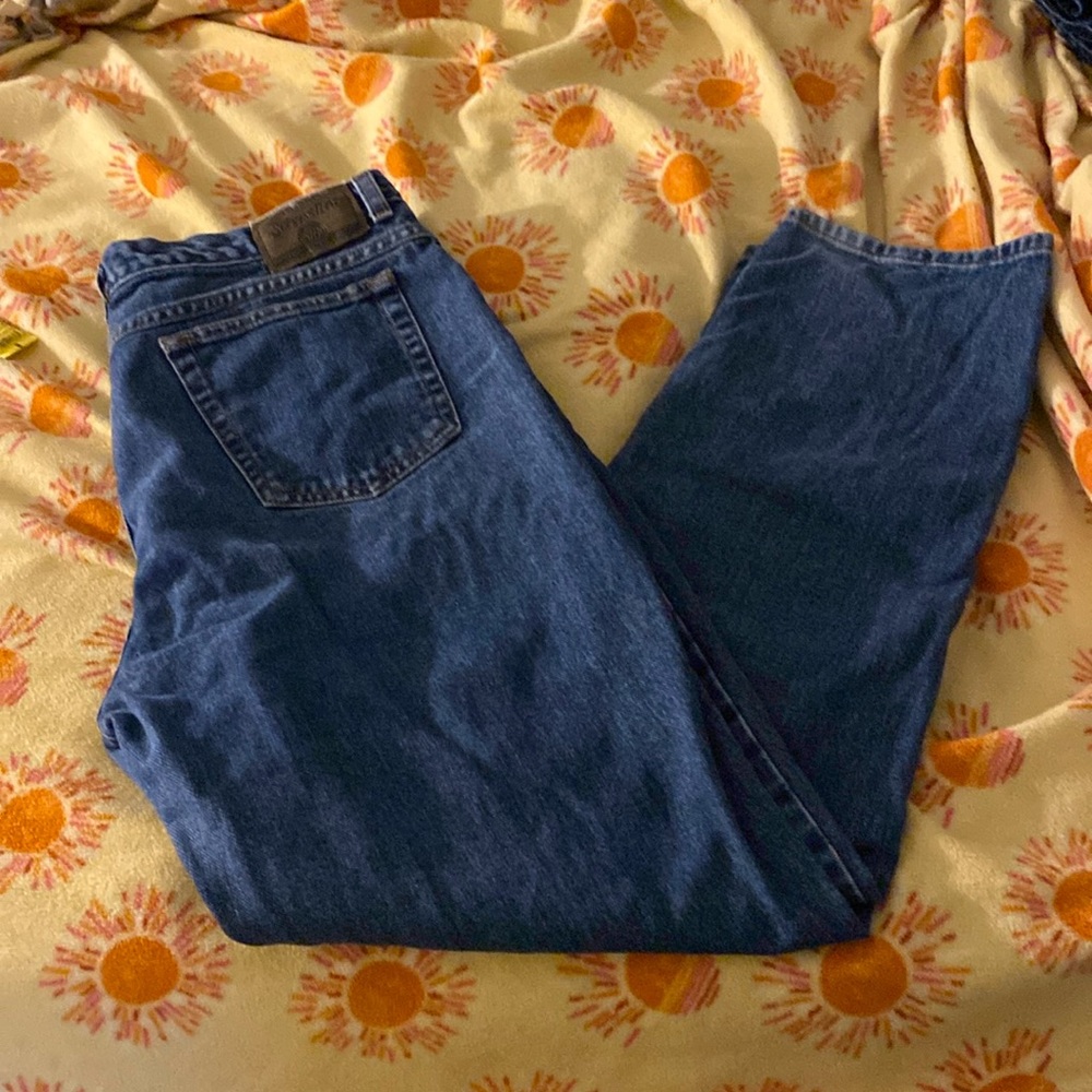 Jeans, fairly worn,
